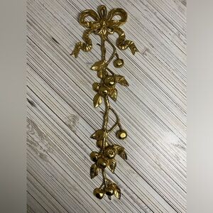 Vintage Brass Huge Wall Decor Bow Grandmillinial Ribbon Fruit Crabapple